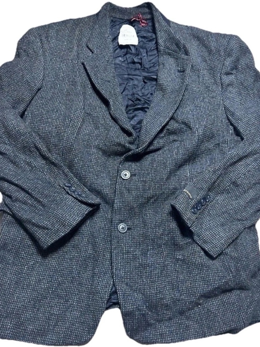 Hart Schaffner Marx Mens 44 Long Wool Cashmere Blazer Sport Coat Tweed Dark Blue